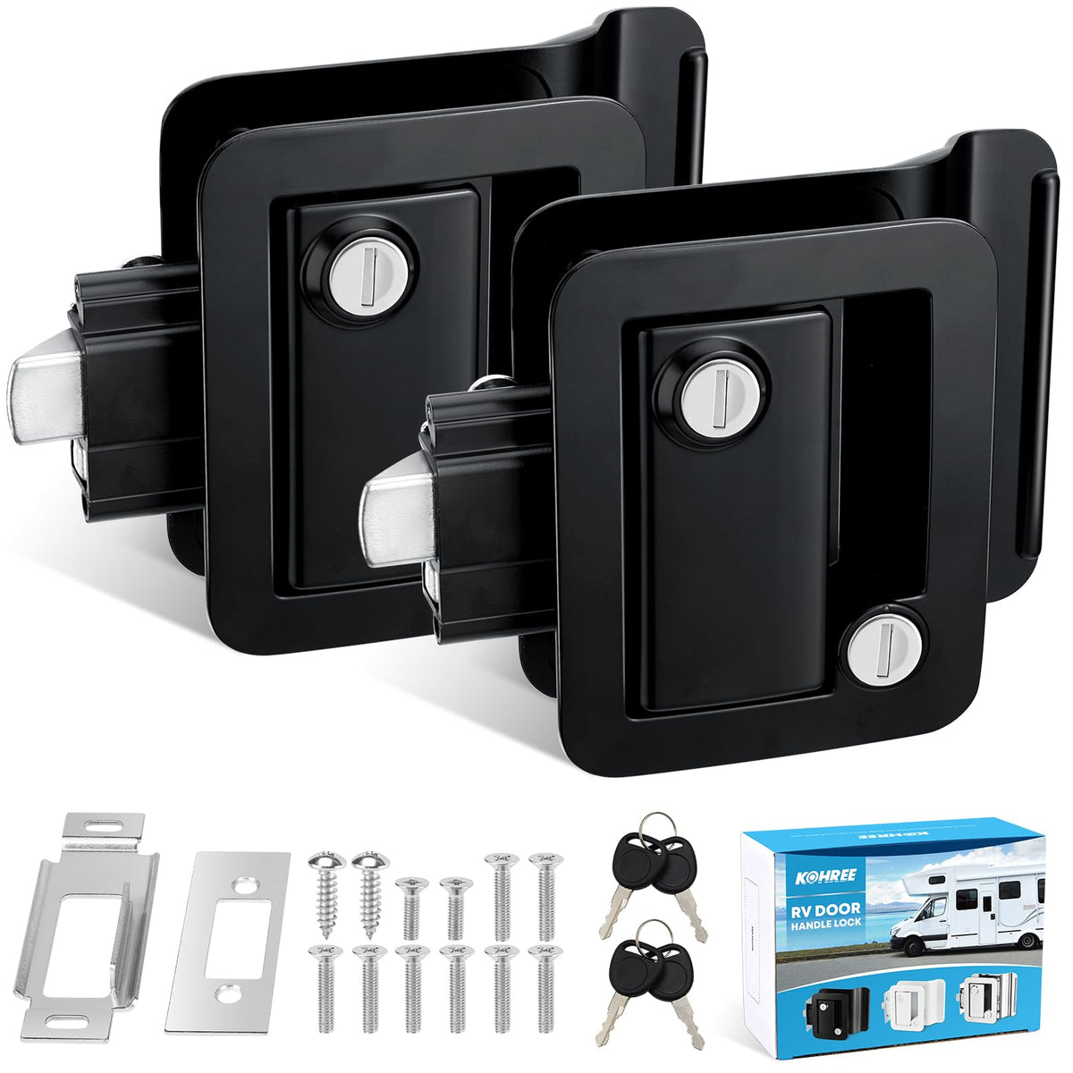 Kohree RV door lock with paddle deadbolt close-up for secure access.