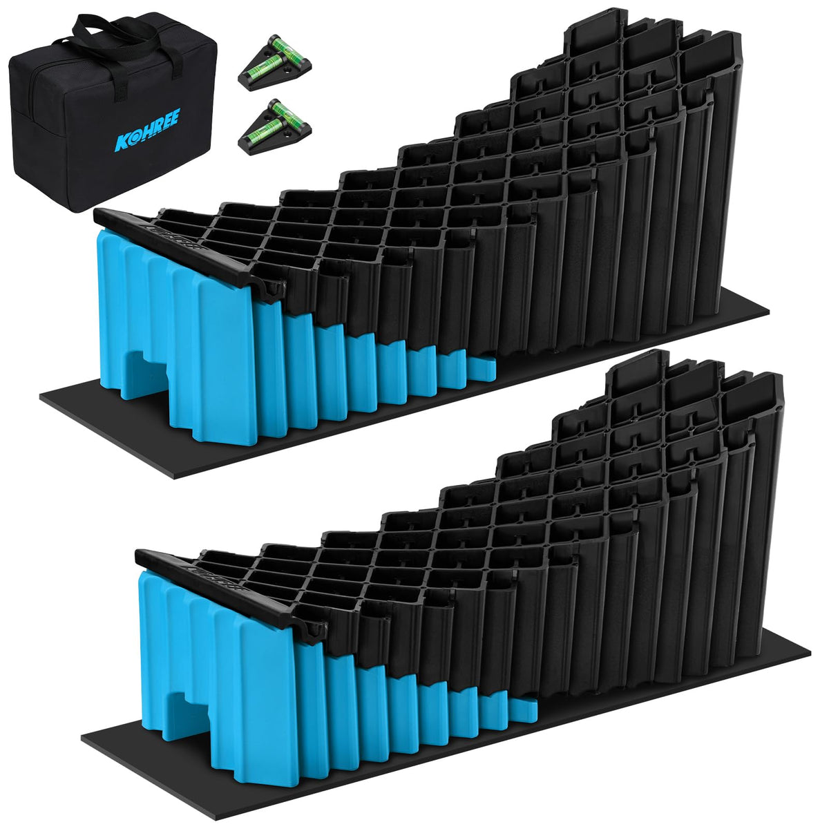 Kohree RV leveling blocks provide 50,000 lb capacity for stable campsite leveling.
