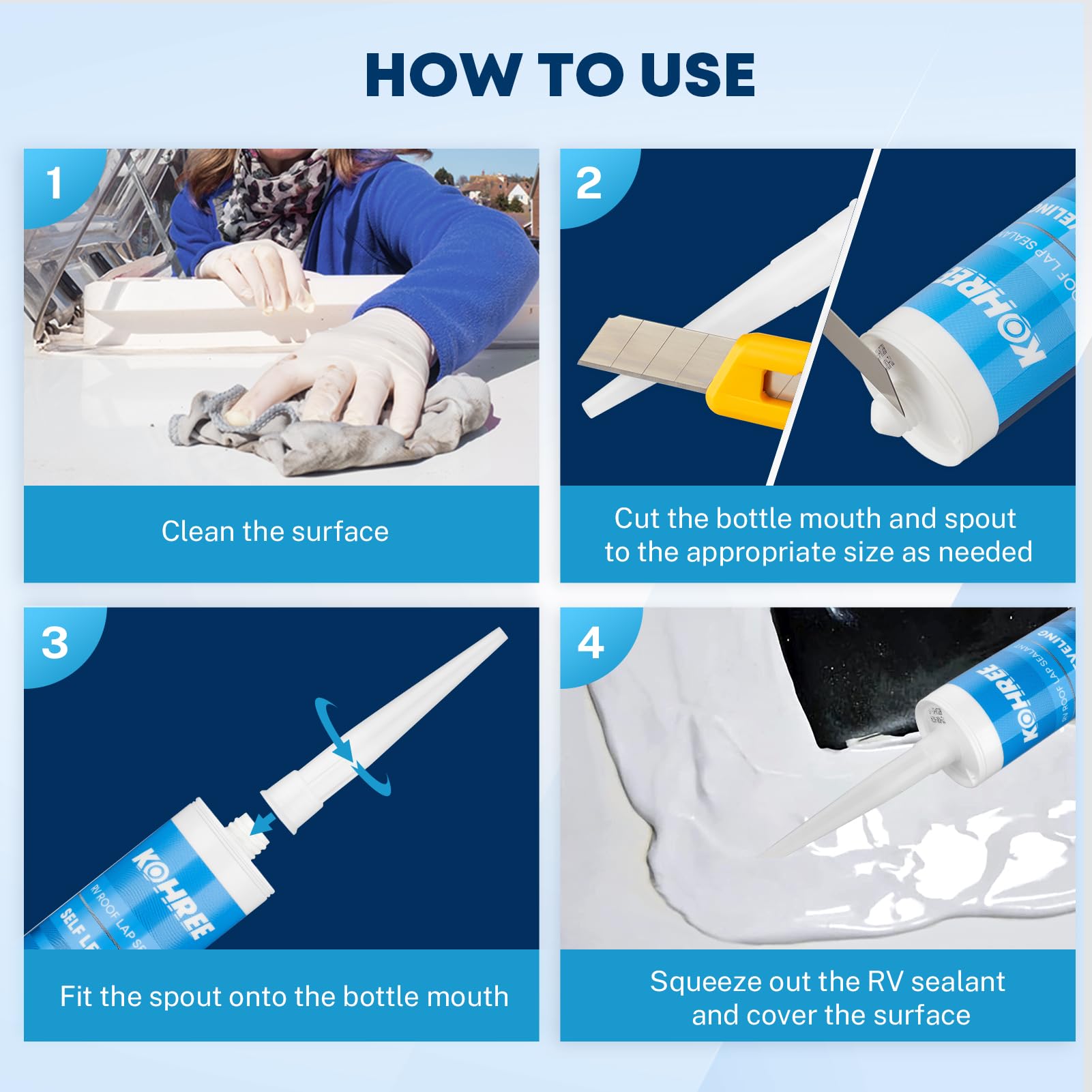 Kohree RV Roof Sealant forms a waterproof seal to prevent leaks.