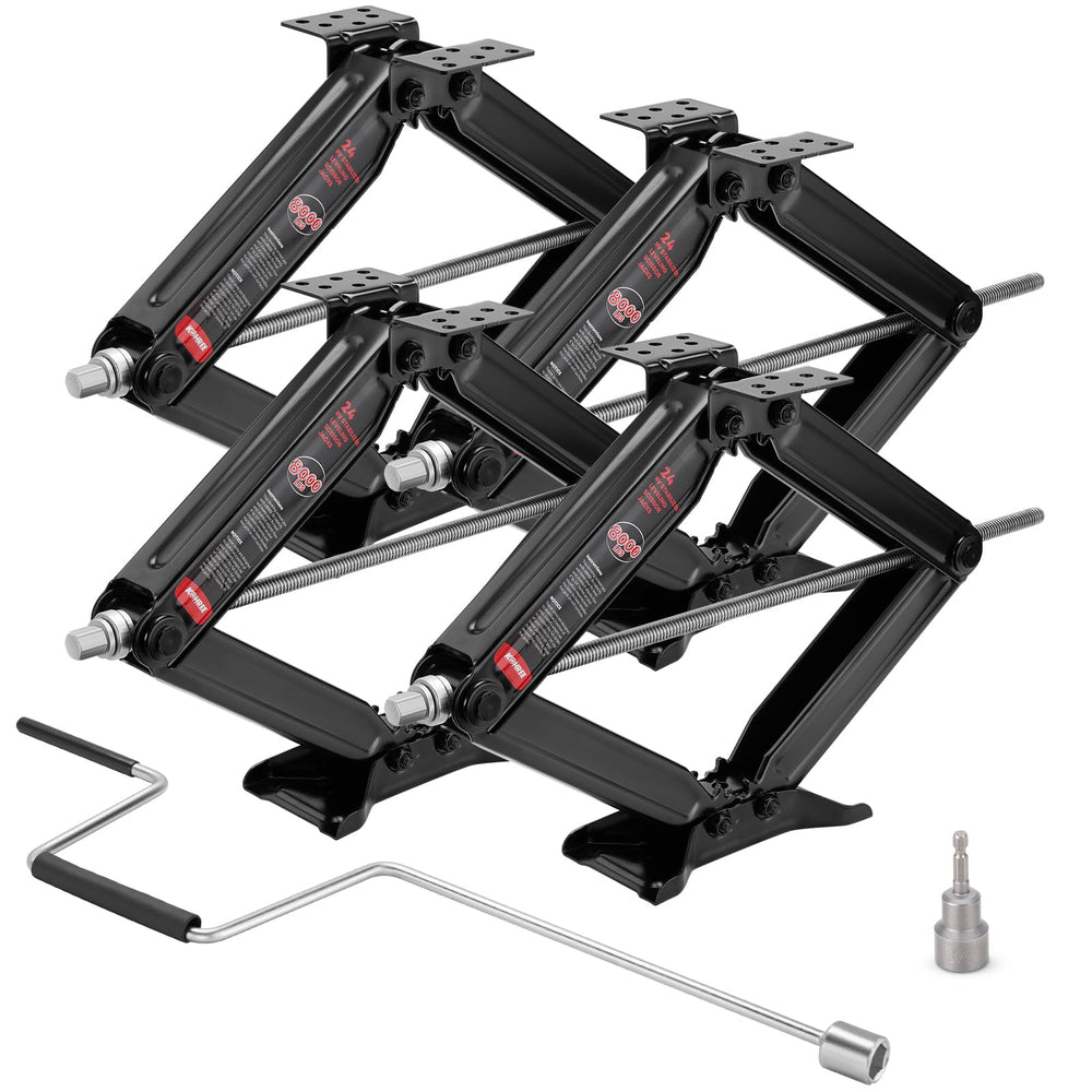 Kohree RV stabilizer jack extended to 24 inches for stable campsite leveling.