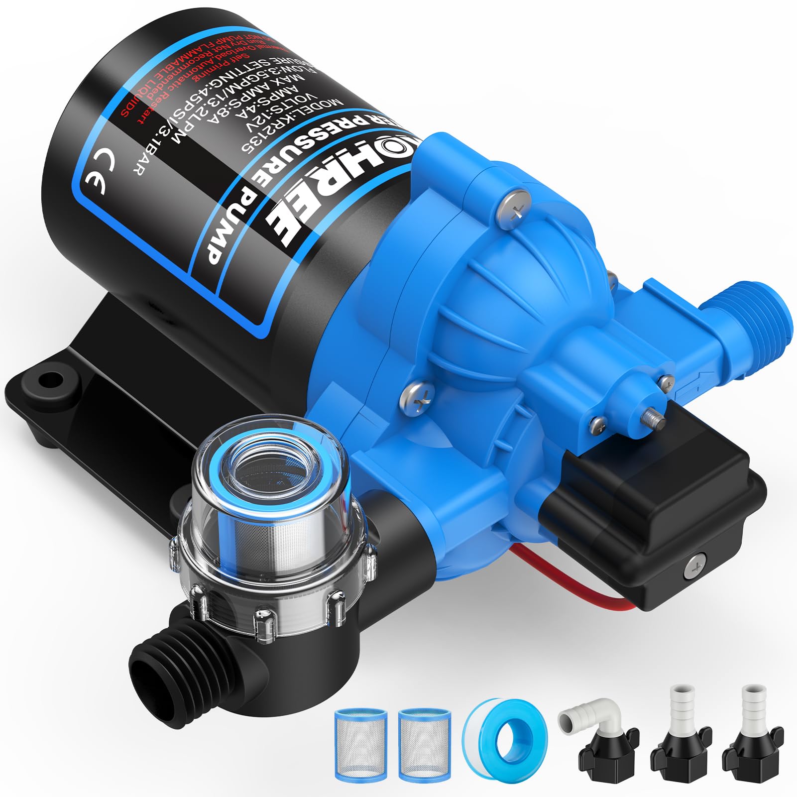 Kohree RV water pump delivers 3.5 GPM for efficient water transfer.