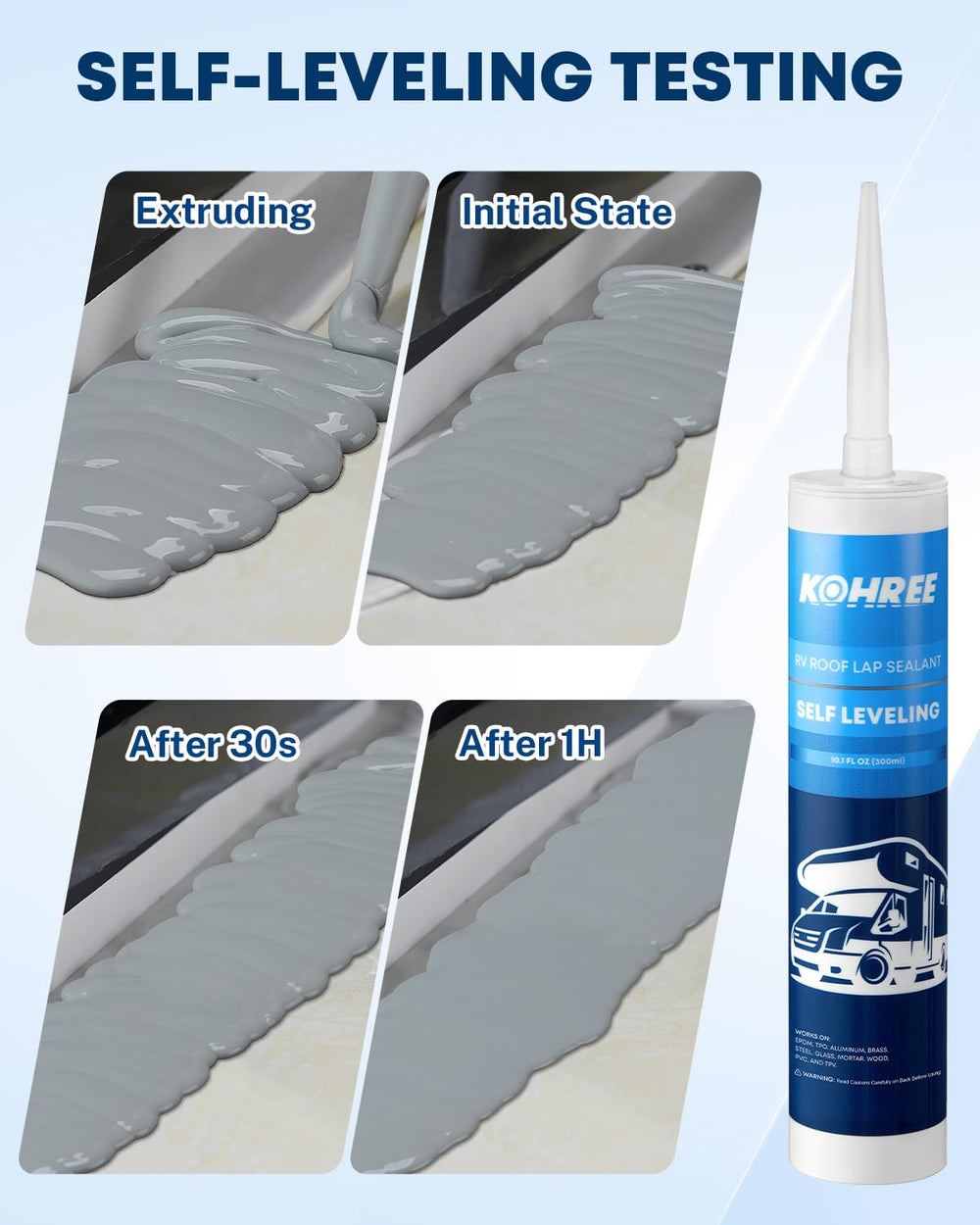 Kohree self-leveling sealant pour test shows quick leveling for repairs