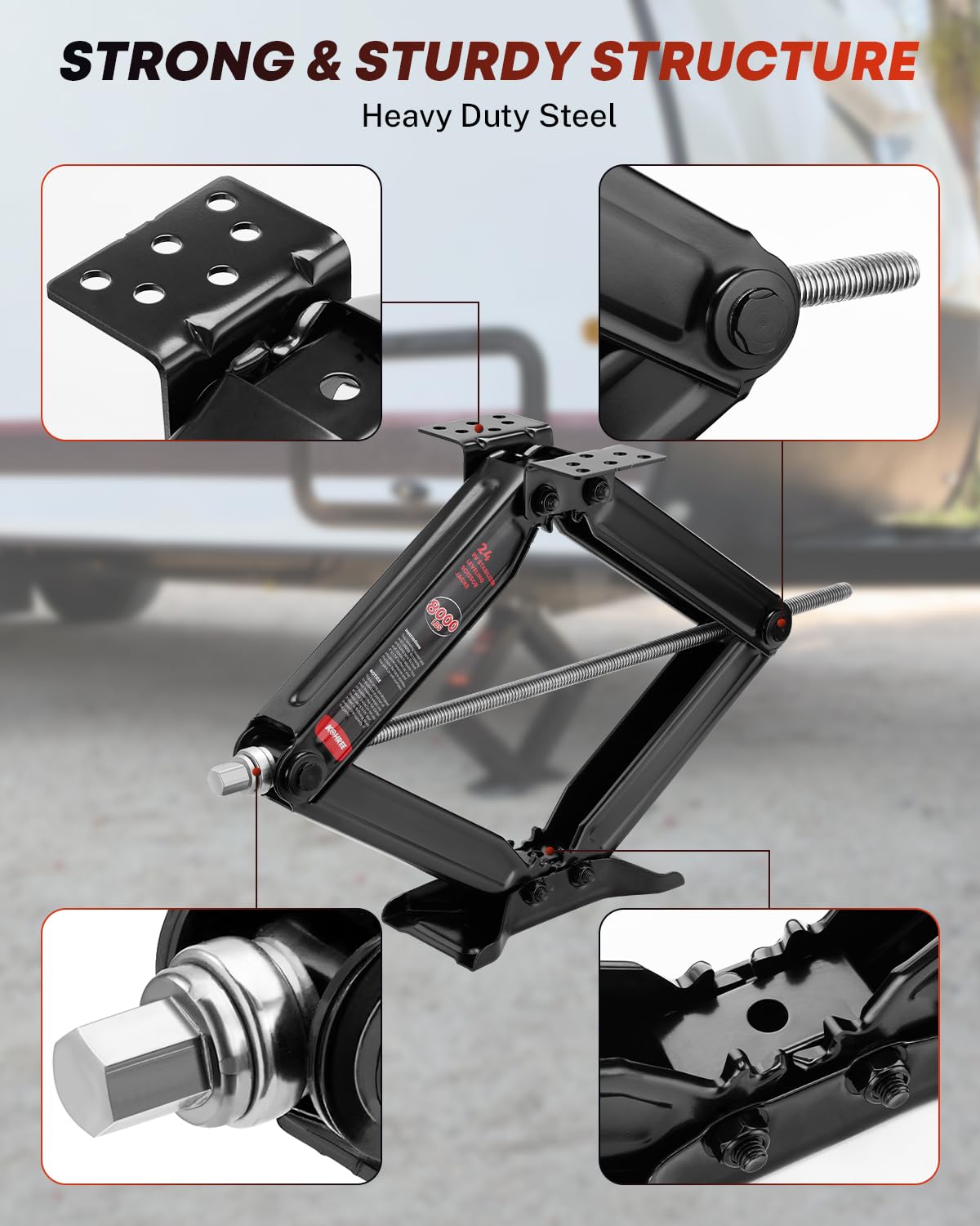 Kohree stabilizer jack wide base footprint improves stability on uneven ground.