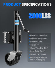 Kohree trailer jack with galvanized finish resists corrosion during outdoor camping trips.