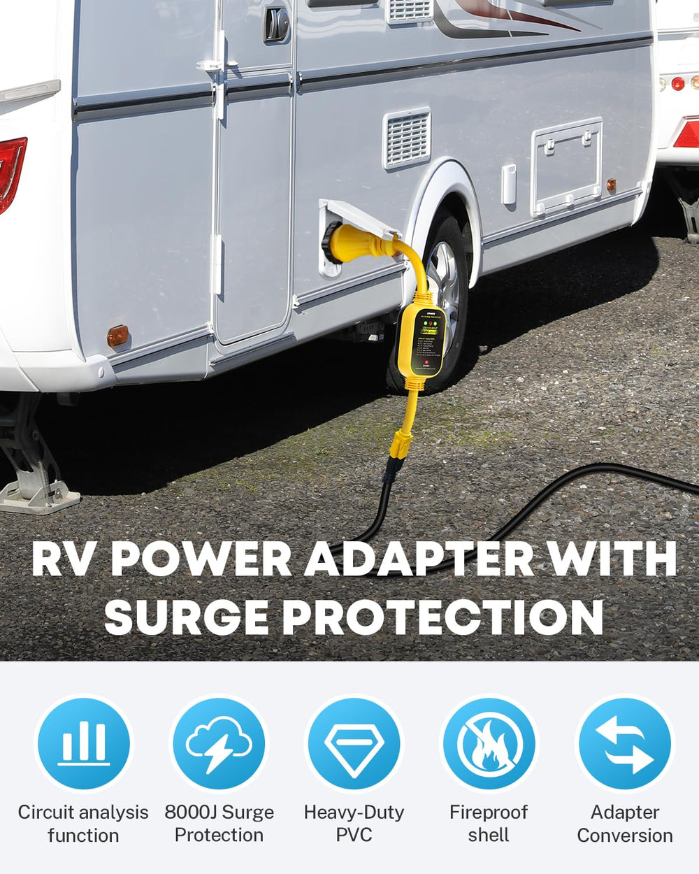 Kohree weatherproof RV adapter designed for outdoor use and durability.