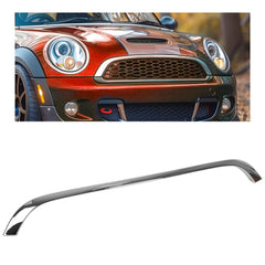 Kojem Chrome hood trim on Mini Cooper front view enhances style and finish.