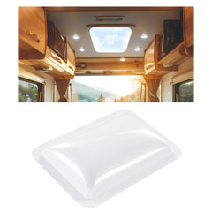 Kojem RV skylight cover outer dome shields wind while admitting daylight.