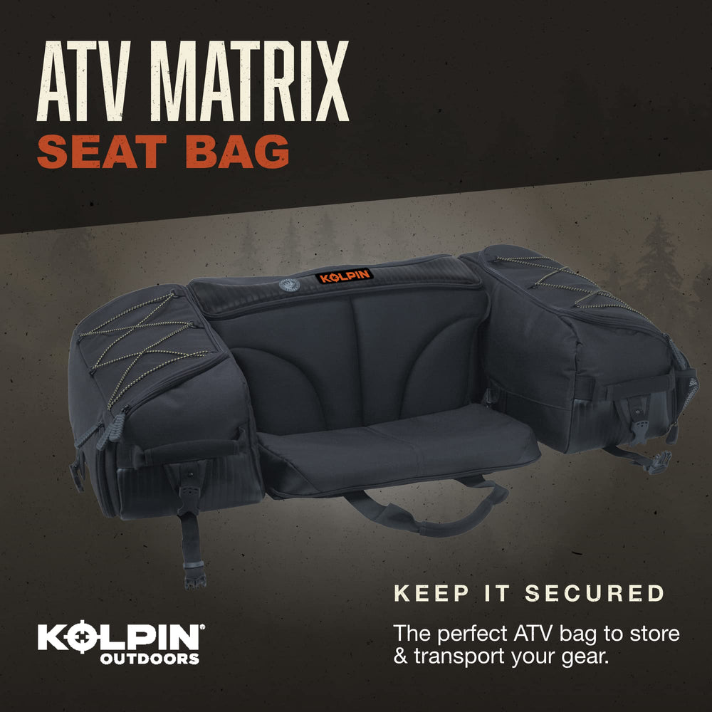 Kolpin Matrix Seat Bag side view highlighting reinforced buckles for ATV attachment