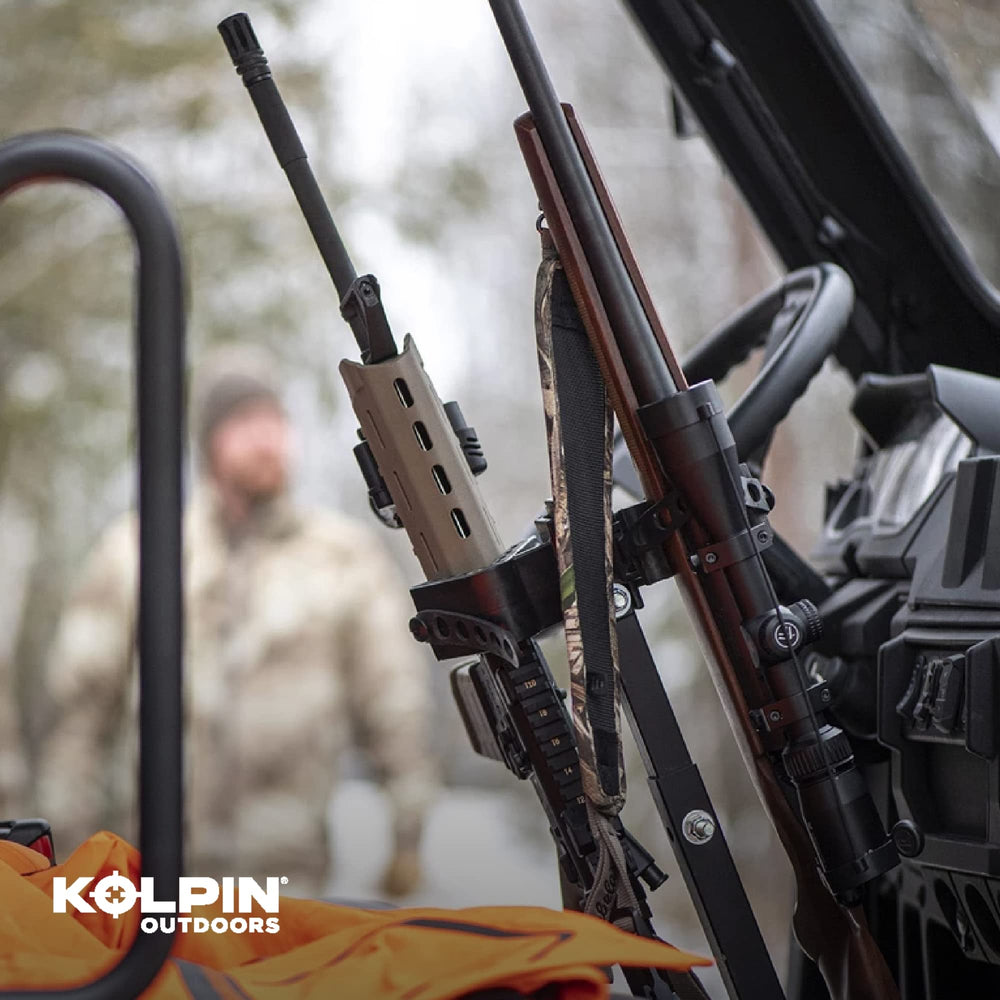 Kolpin Gun Rack offers 360-degree orientation for driver or passenger access.