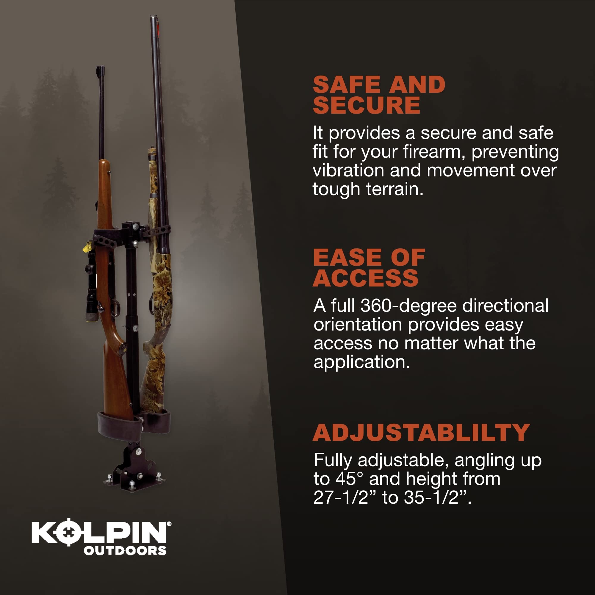 Kolpin UTV Gun Rack vertical design provides quick access from cab.