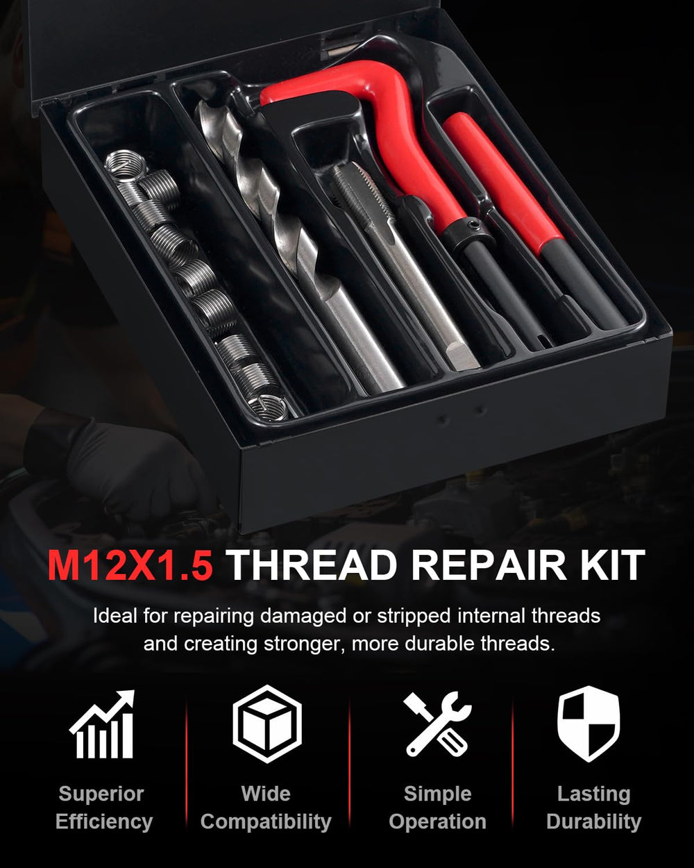 Kolvoii M12x1.5 drill bit close-up for precise thread restoration in metal
