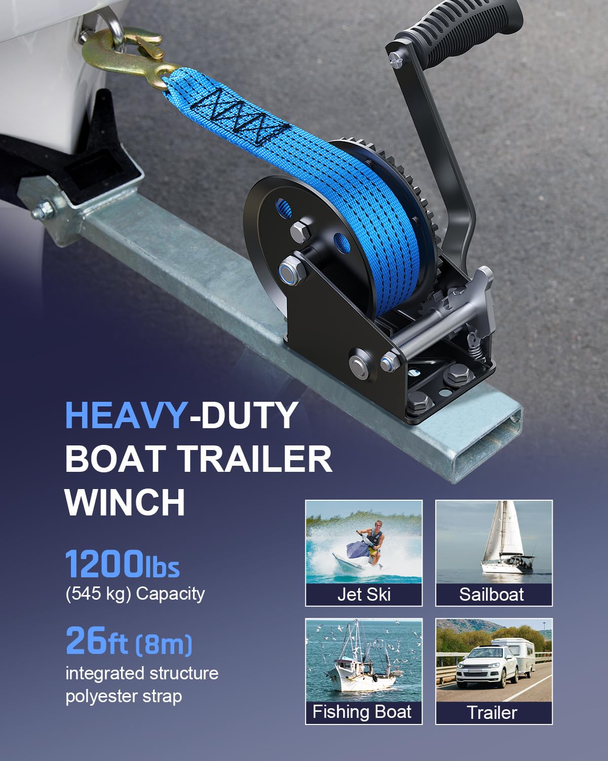 Kolvoii 26ft strap ready for tough marine lifting tasks.