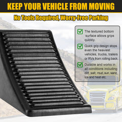 Komokeru compact wheel chocks with a carrying handle for easy transport.