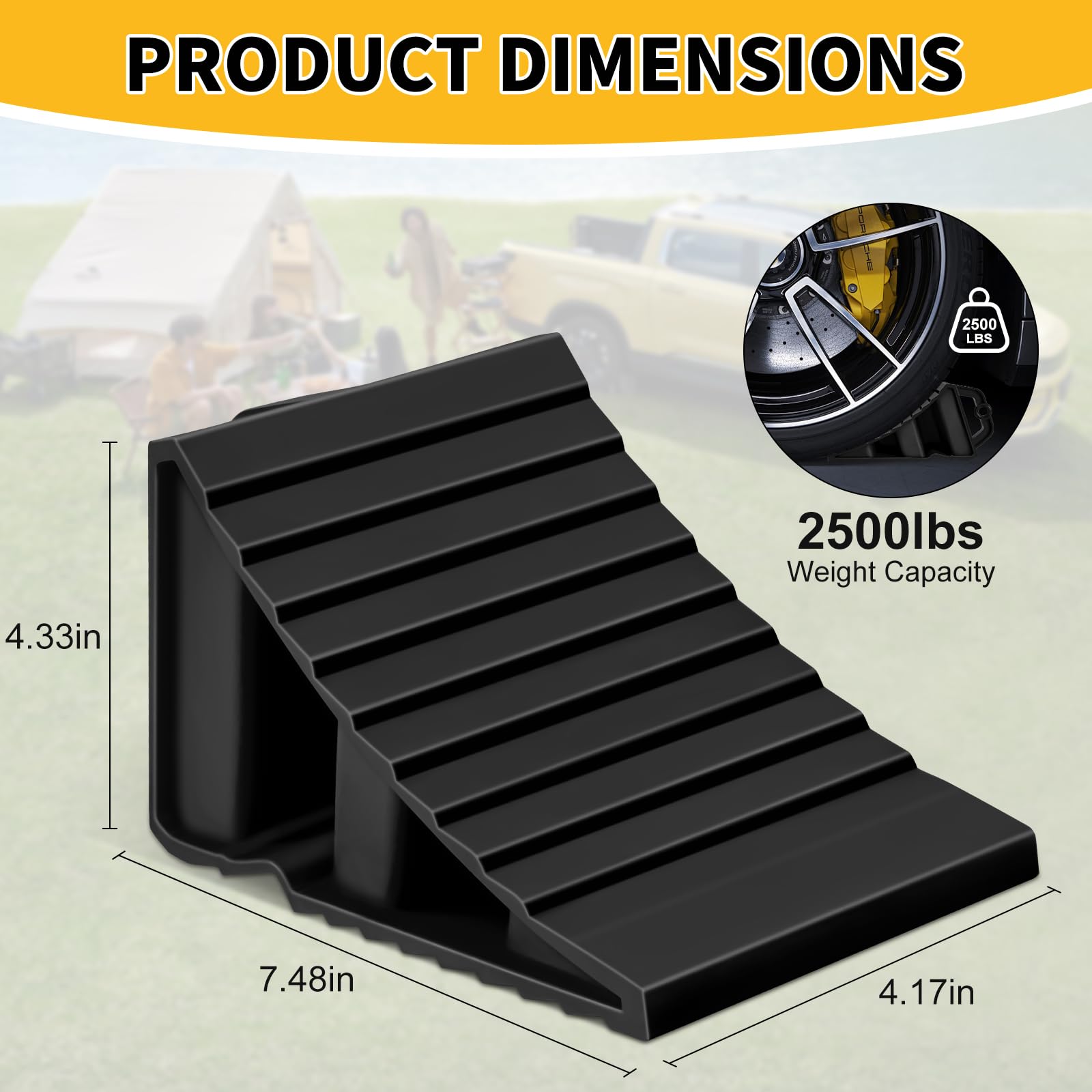 Komokeru triangular design wheel chock demonstrates improved tire grip.