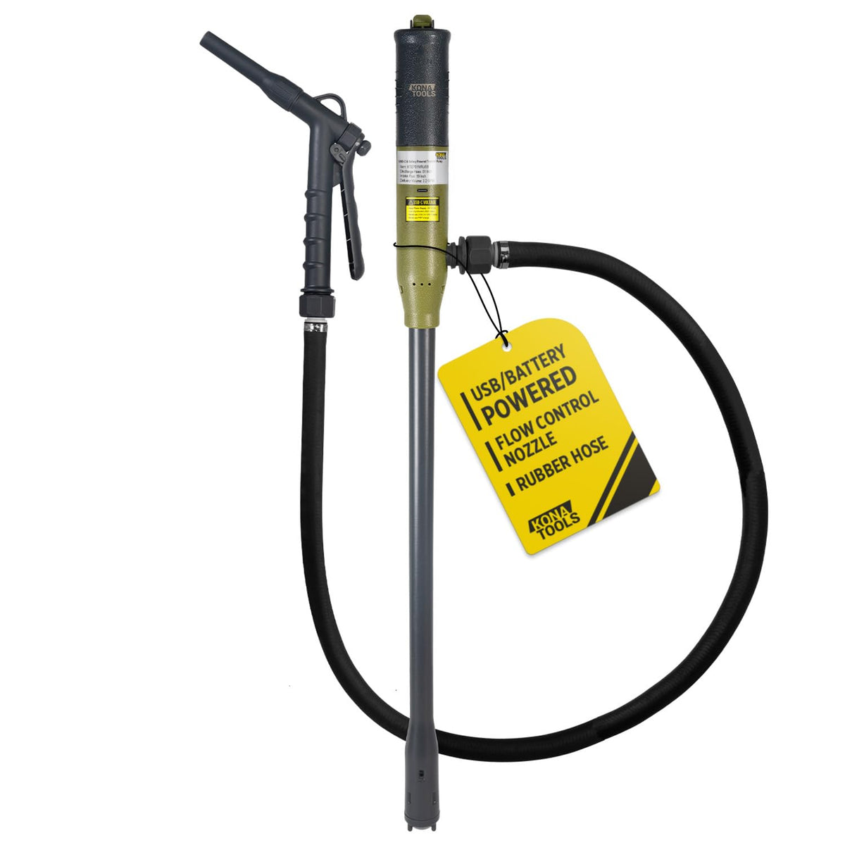 KONA TOOLS portable fuel transfer pump with hose for quick transfers