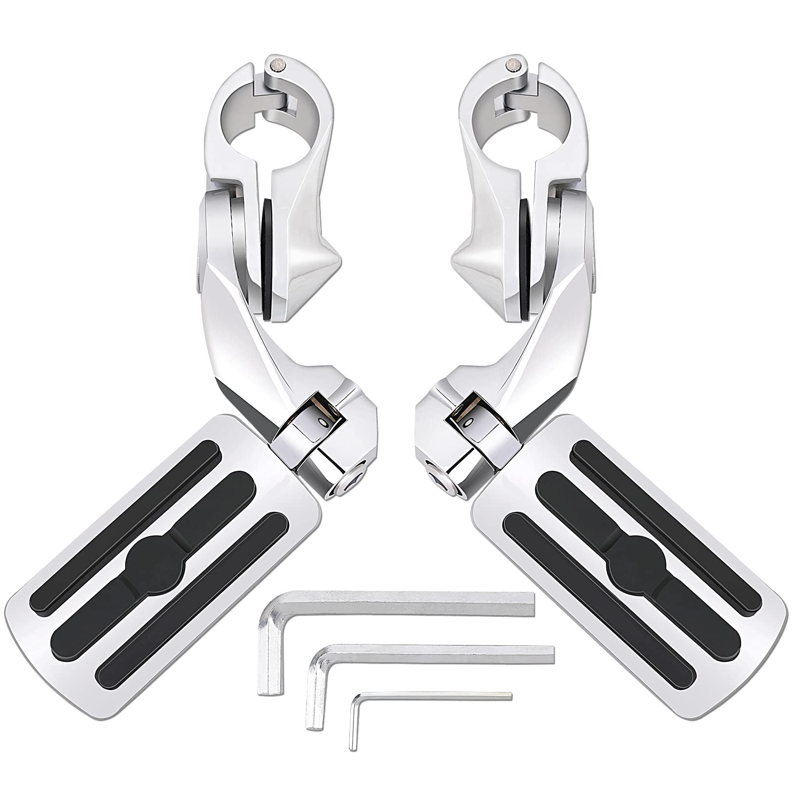 Konduone highway pegs with angled chrome on a 1.25-inch engine guard