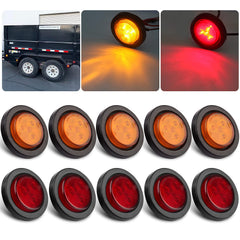 Konrali 2inch red round LED marker light, front view, enhances trailer visibility at night
