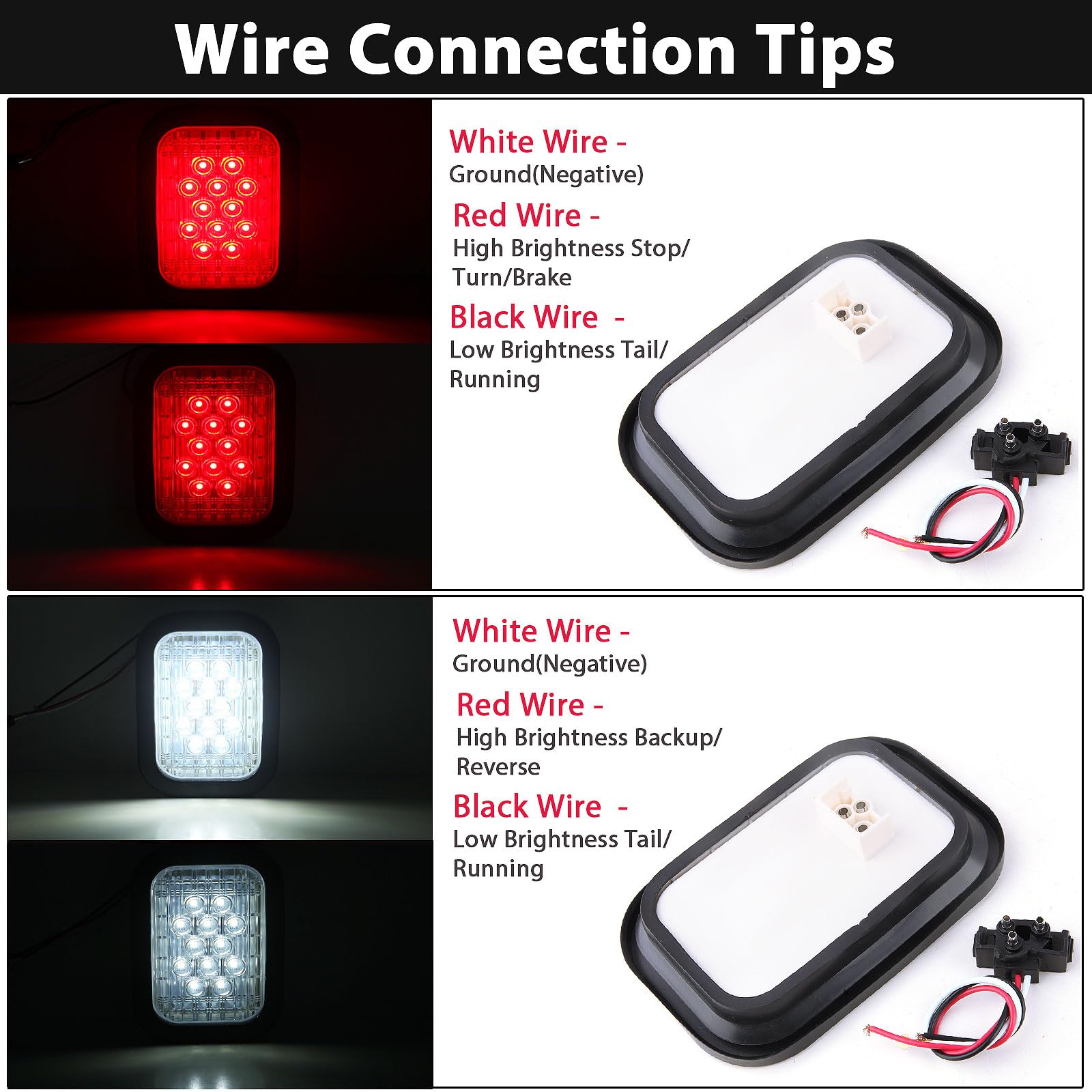 Konrali 6Pcs 5x3 LED tail lights red featuring waterproof seals for outdoor use.