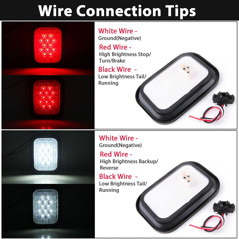 Konrali 6Pcs 5x3 LED tail lights red featuring waterproof seals for outdoor use.