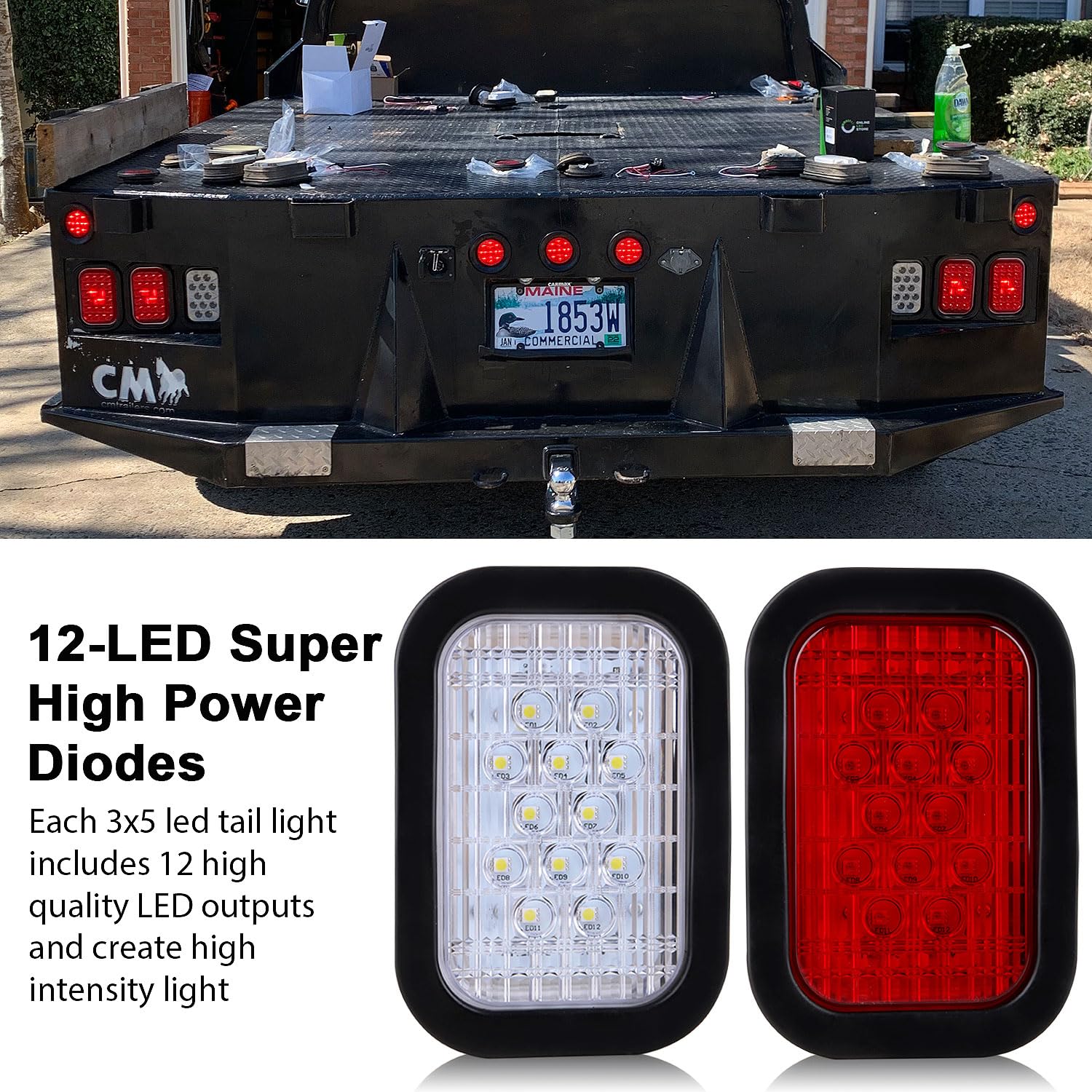 Konrali 6Pcs 5x3 LED tail lights red with 3-prong plug for easy wiring.
