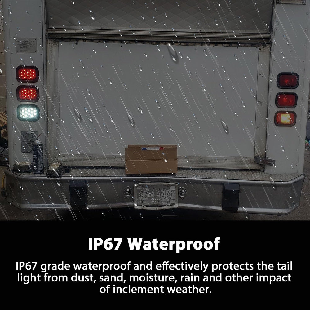 Konrali 6Pcs 5x3 LED white back-up lights provide bright reverse illumination.
