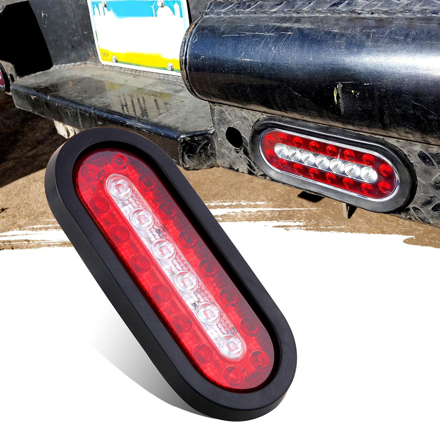 Konrali oval trailer light showing red stop and turn signals for safer towing.