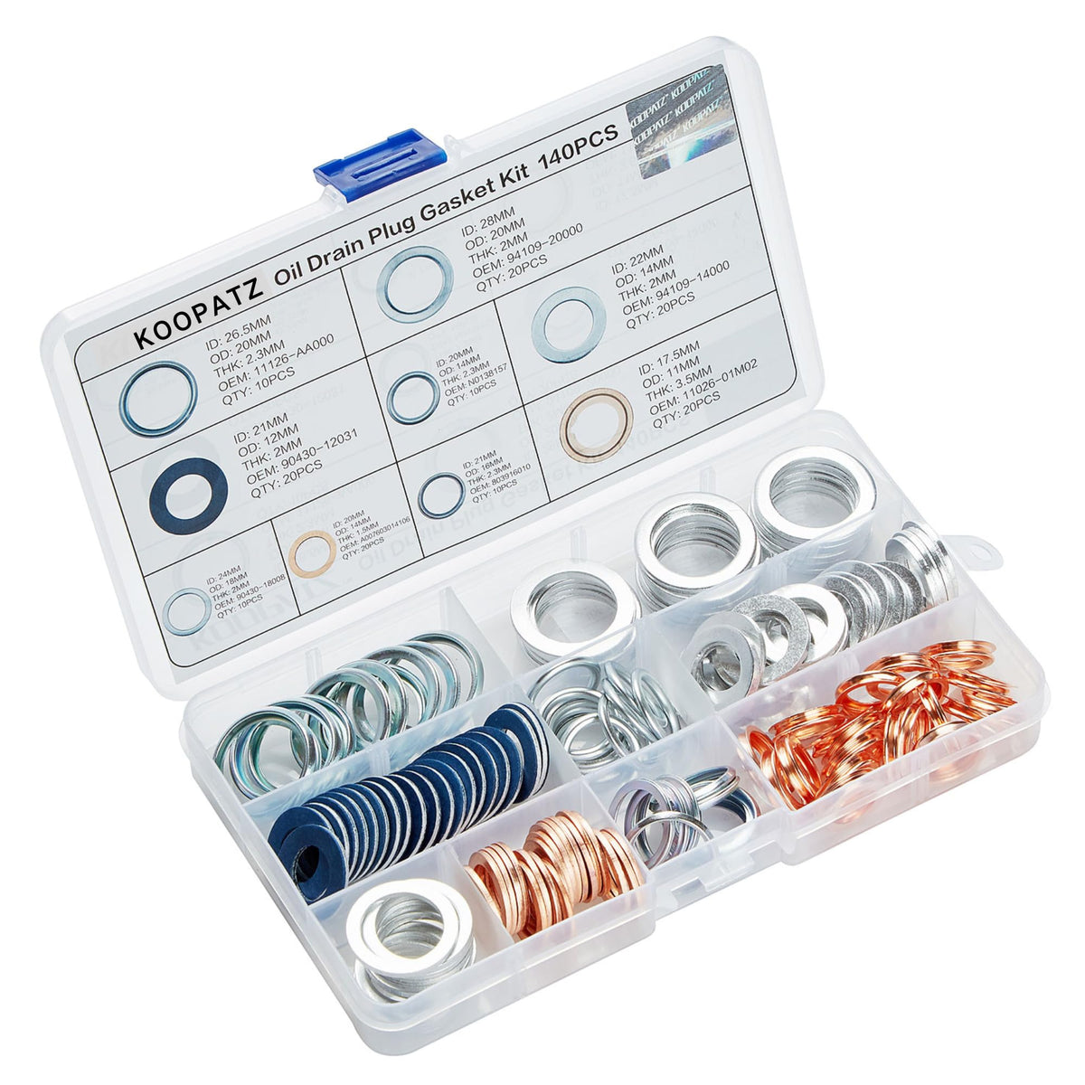 KOOPATZ 140Pcs oil drain plug gasket assortment for versatile sealing.