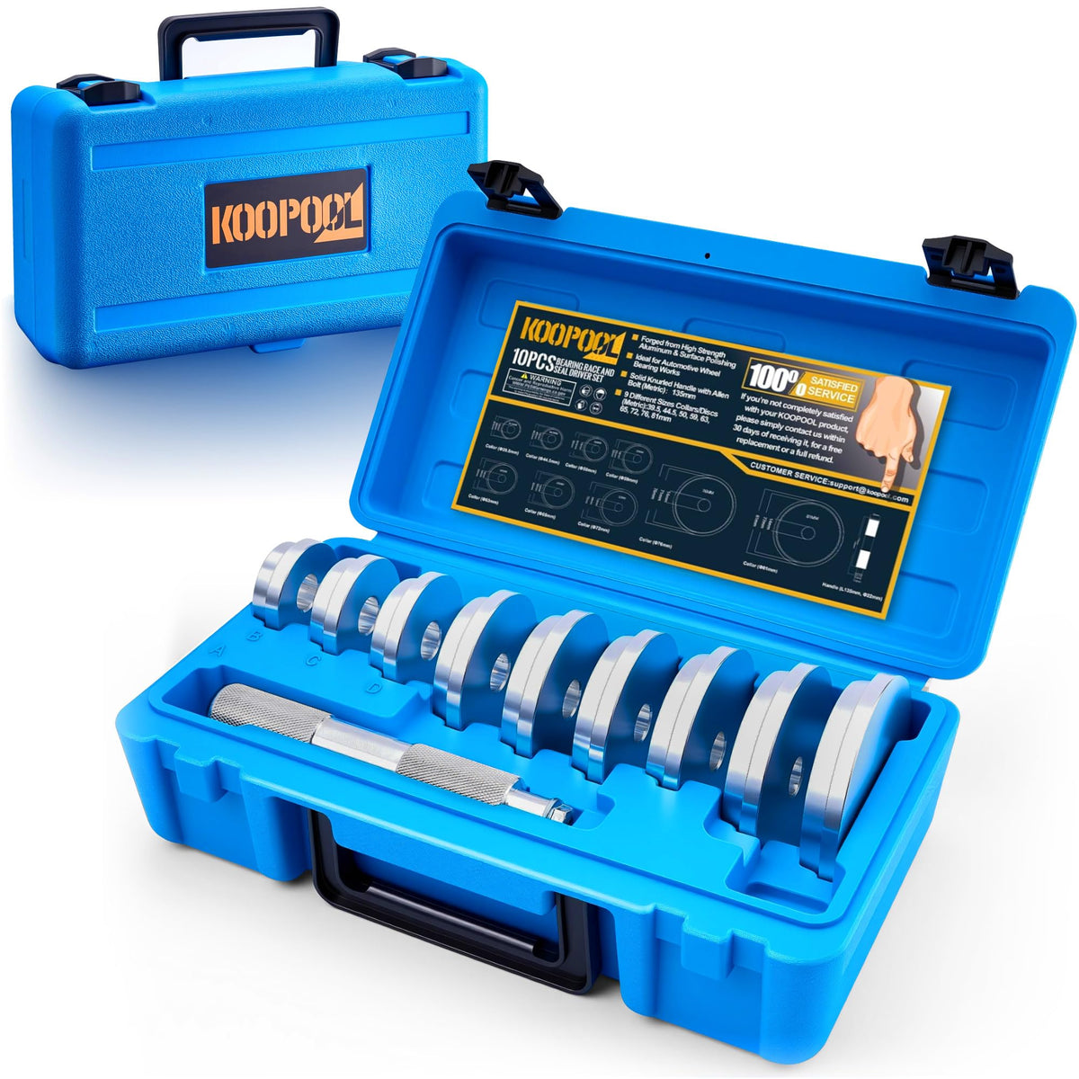 KOOPOOL 10-piece bearing press kit ready for precise bearing race installation