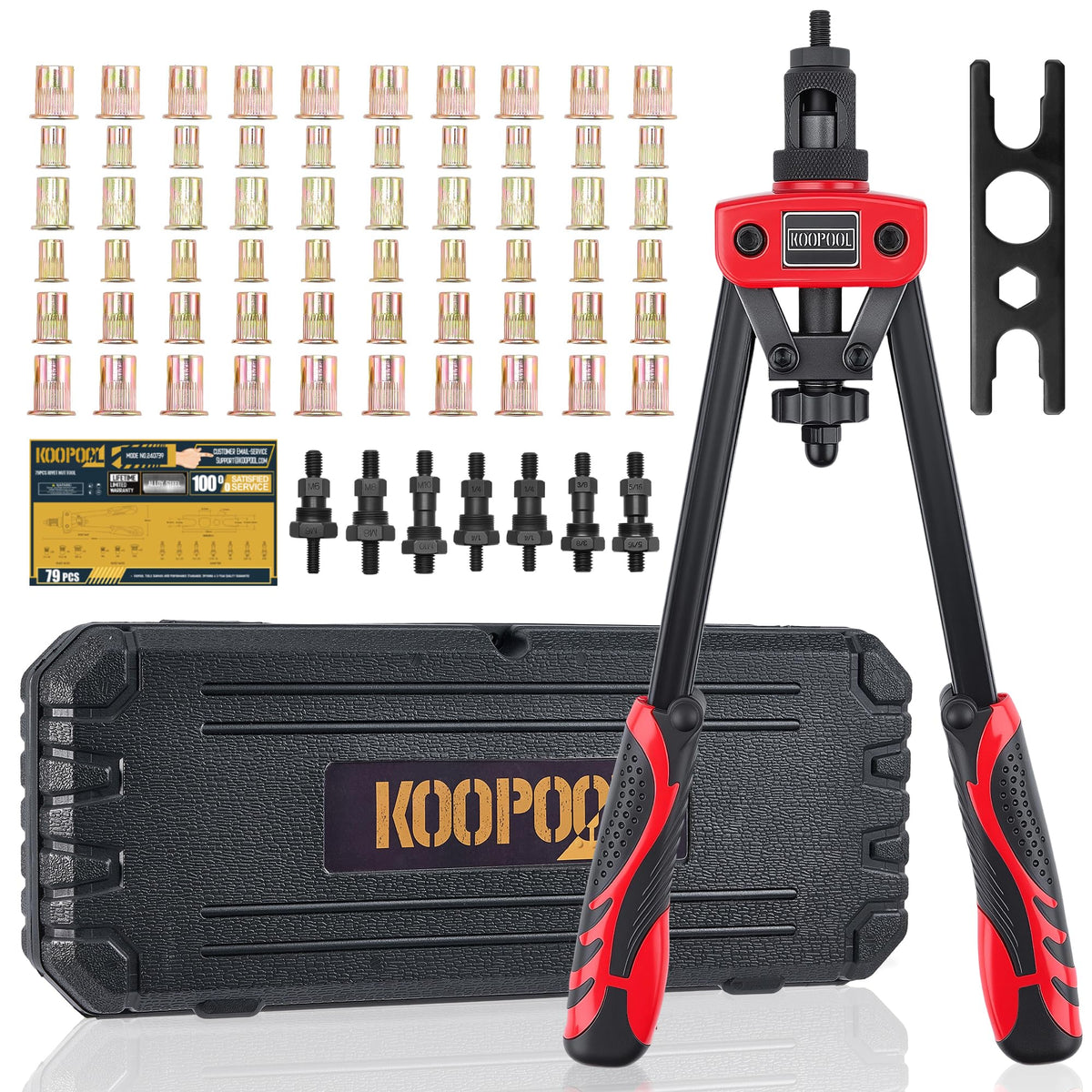 KOOPOOL 14in rivet nut tool kit with rugged case for organized projects.