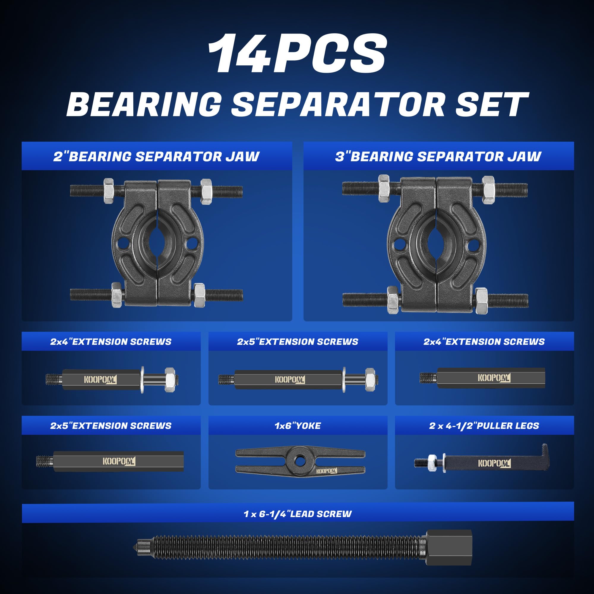 KOOPOOL bearing puller with 3-inch jaw for larger bearings