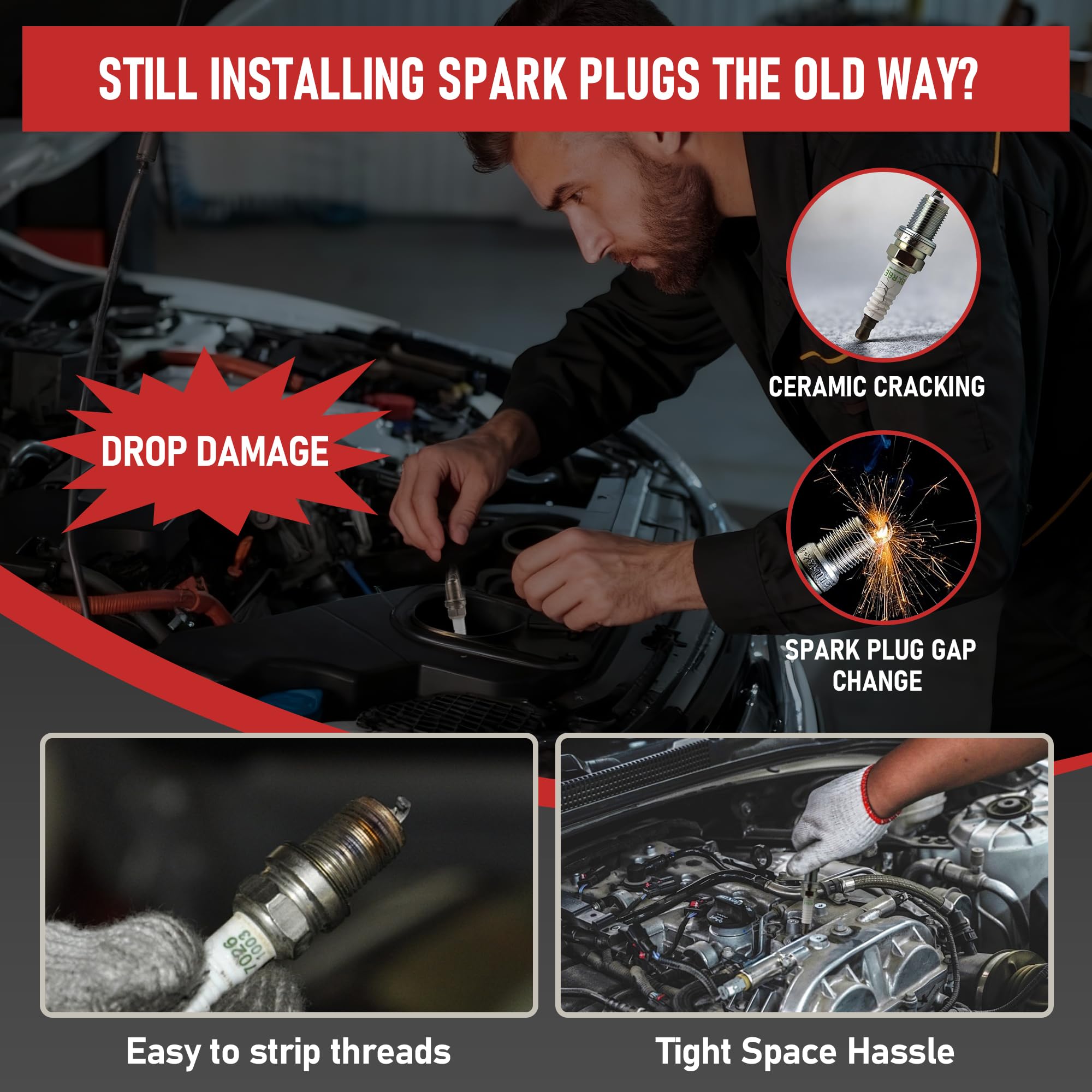 KOOPOOL 3-inch extension bar helps reach deep spark plugs.