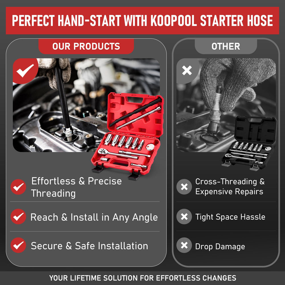 KOOPOOL 6-inch extension bar extends reach for tight angles.