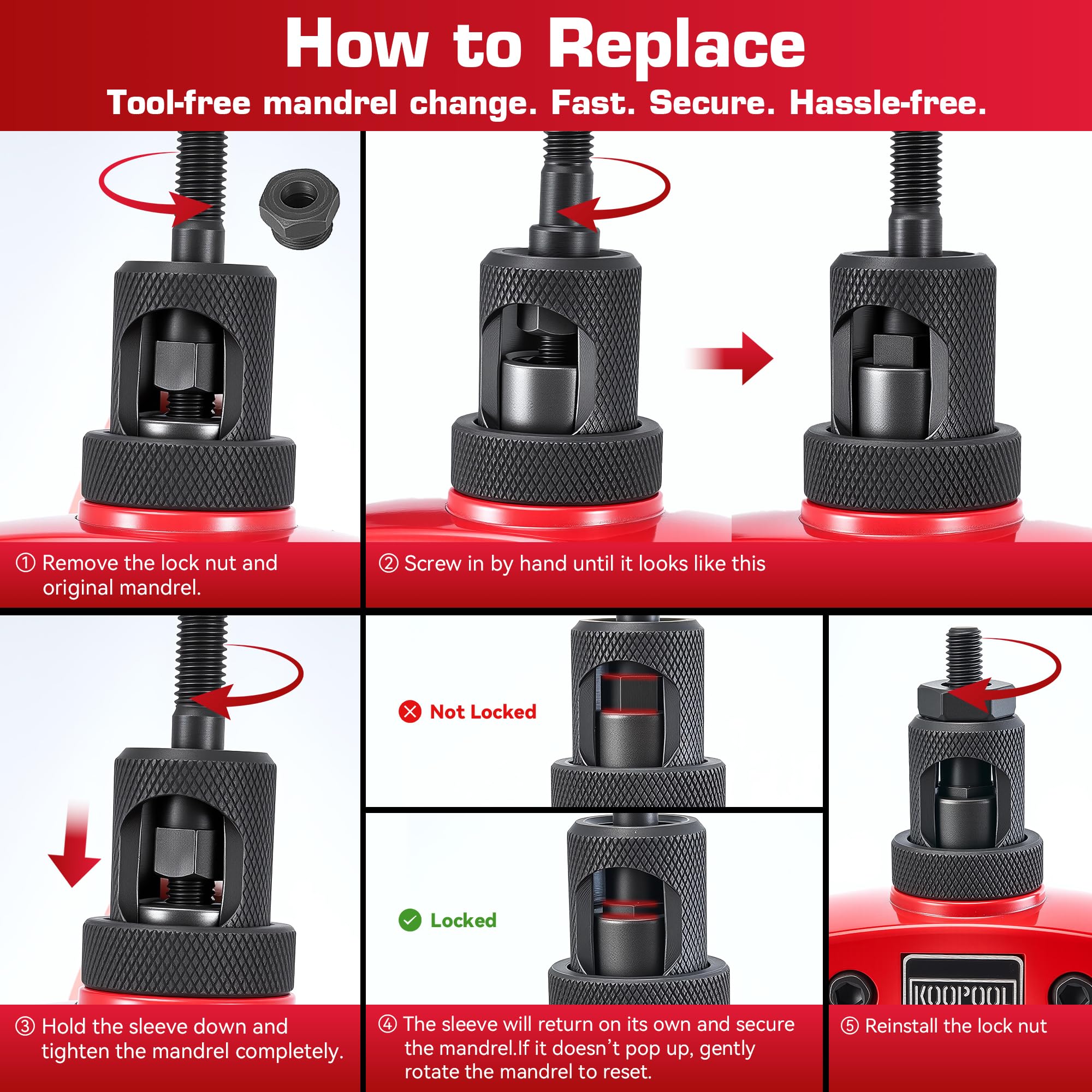 KOOPOOL heat-treated CR-V mandrels ensure lasting durability.