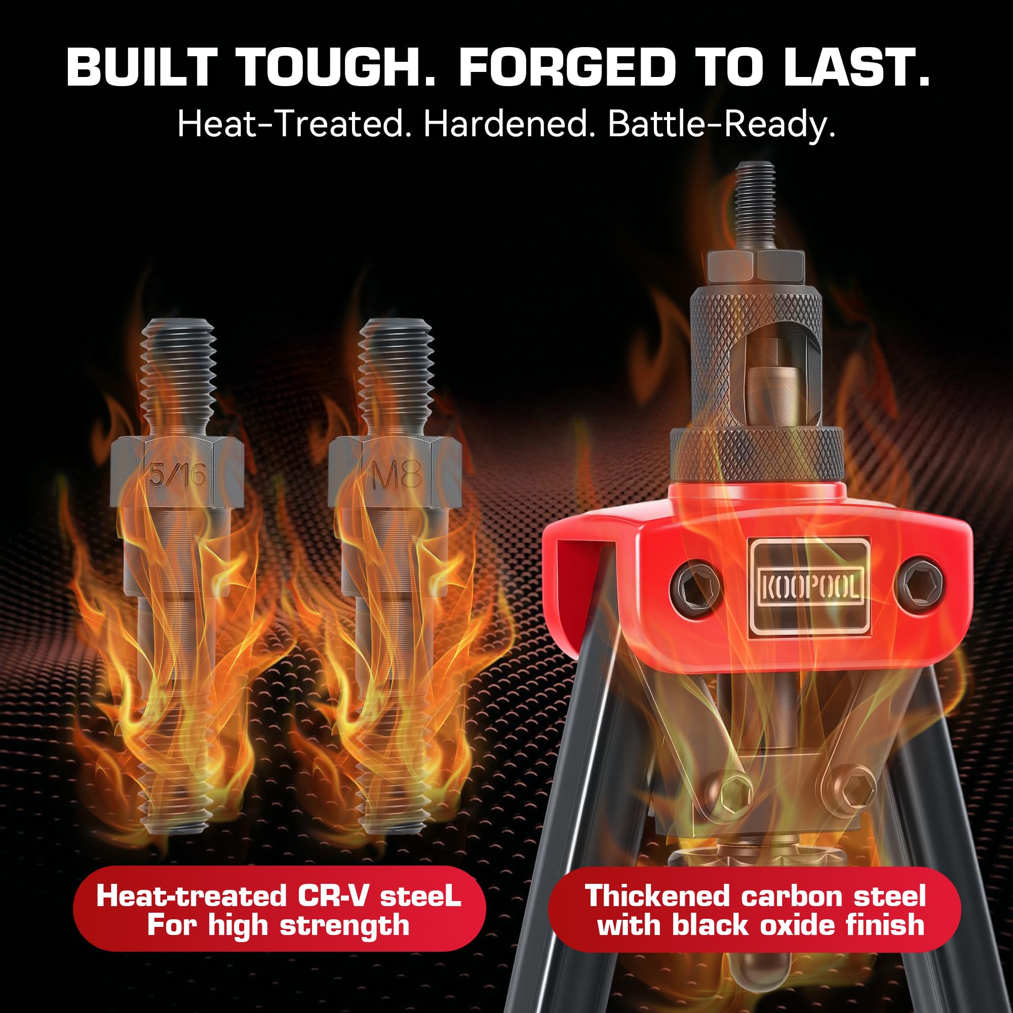 KOOPOOL heavy-duty carbon steel build withstands demanding jobs.