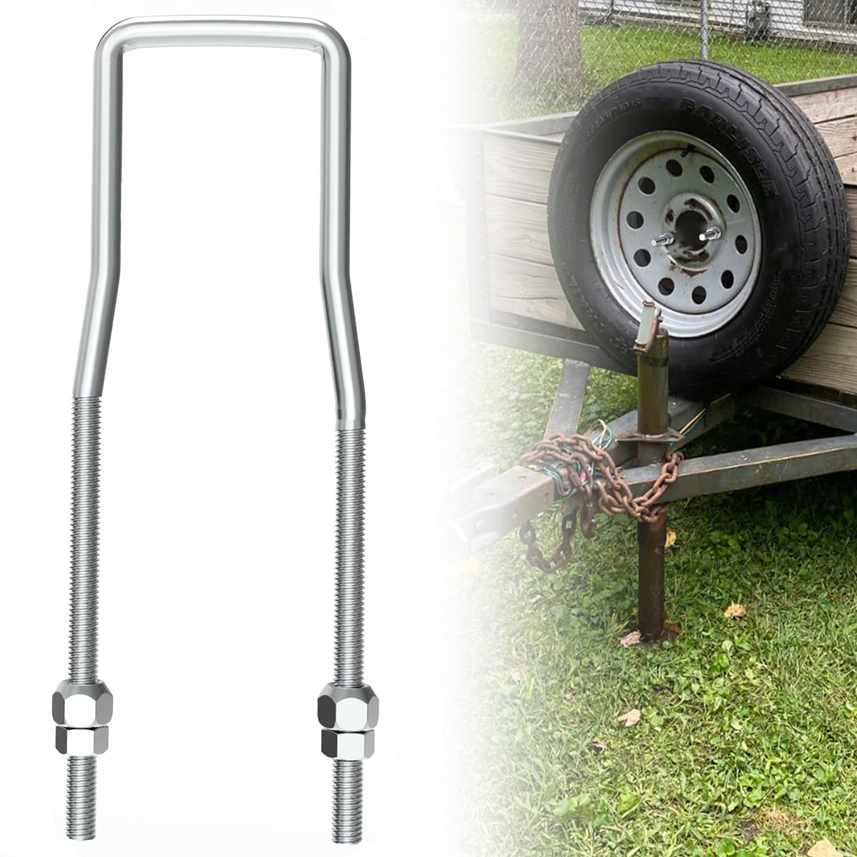 KOPKIO U-bolt spare tire carrier mounted on trailer side for easy access