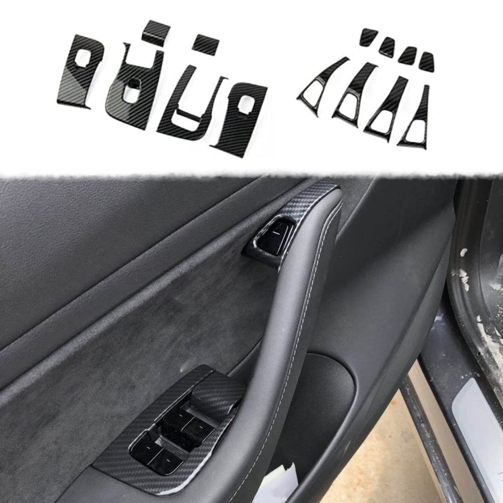 Korlot Tesla Model 3 switch panel carbon fiber cover enhances interior styling