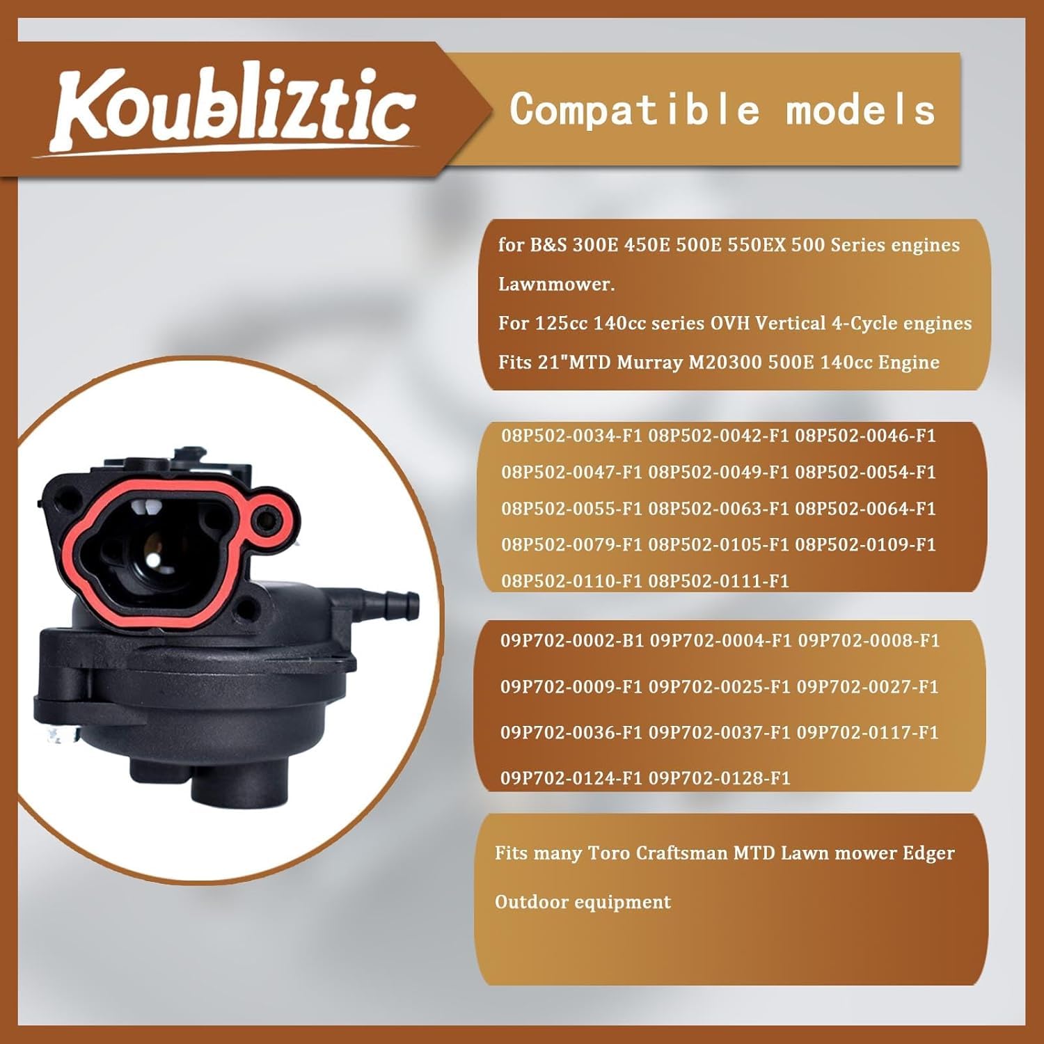 Koubliztic carburetor kit Bolens 21in fuel shutoff valve for safe operation