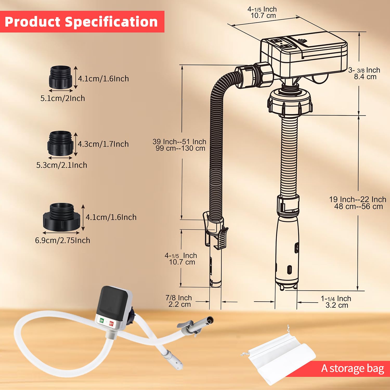 koulate battery-powered transfer pump with nozzle enables simple fueling.