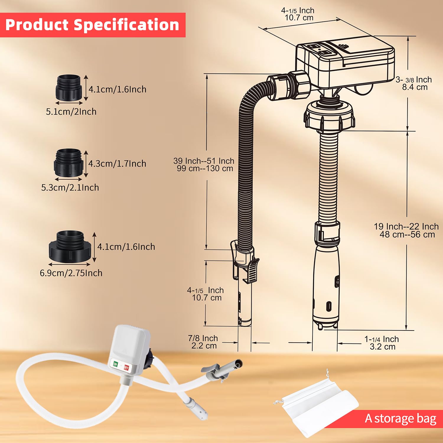 Koulate pump showing auto shut-off feature for spill prevention.