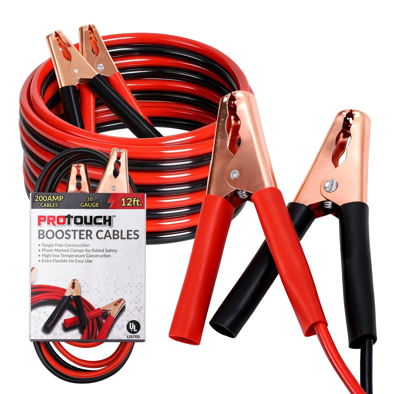 KOUPREY 12 ft jumper cables clamps closeup showing strong grip for safe starts