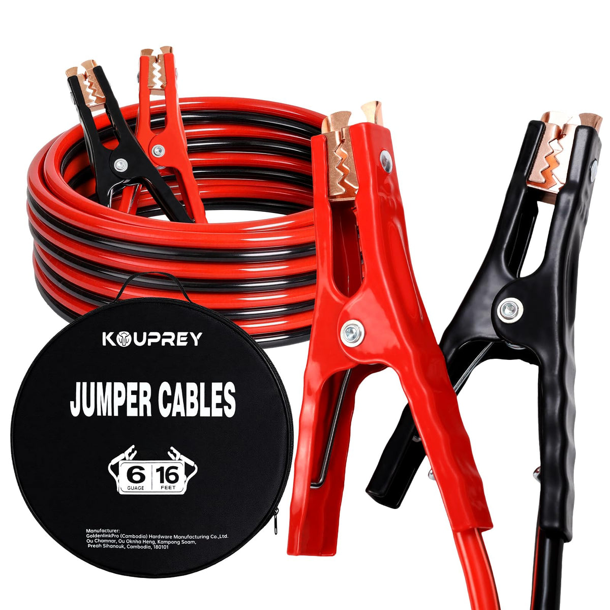 KOUPREY jumper cables clamps closeup for secure battery connections