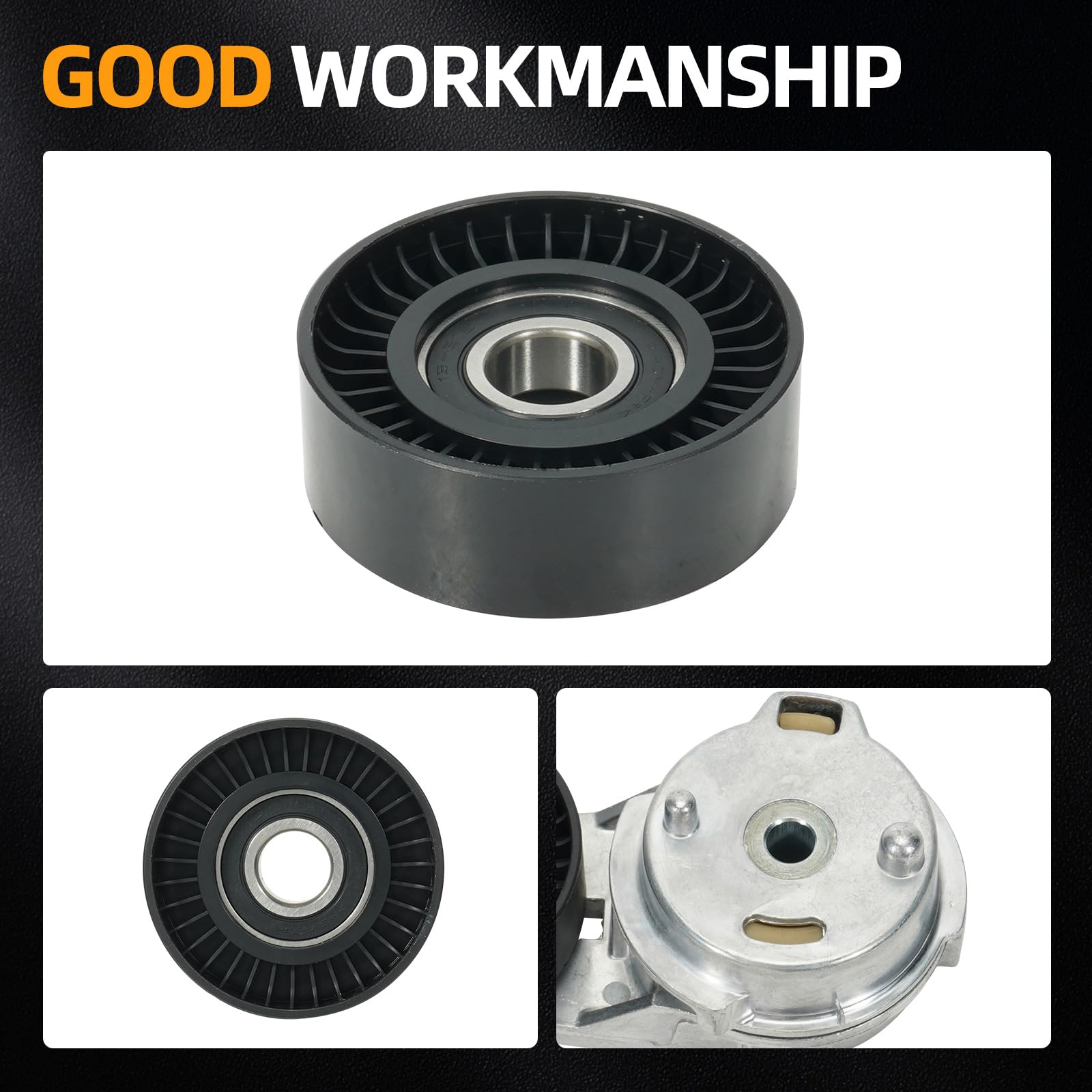 Kozlira idler pulley 38018 close-up showing smooth belt contact and mounting.