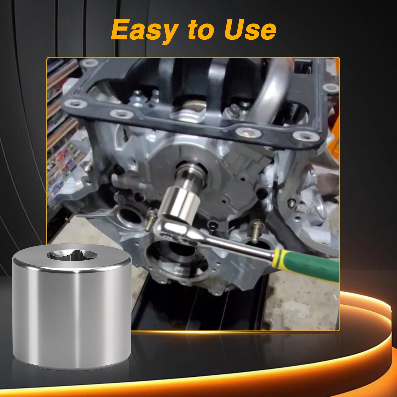 KPALAG SBC crank turning socket in Chevy V8 fitment, versatile tool.