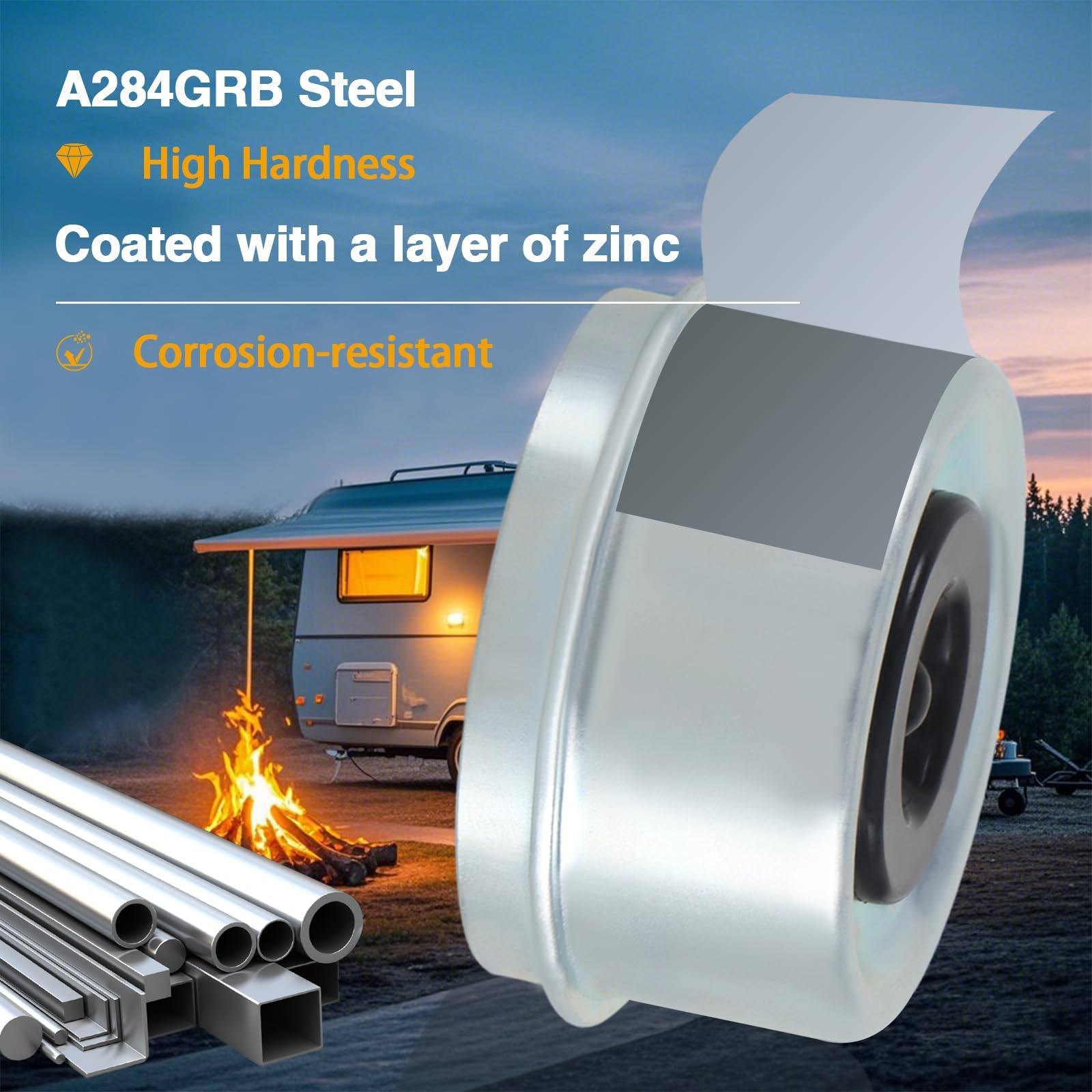 KPALAG zinc coated steel hub cap resists rust in outdoor trailer use