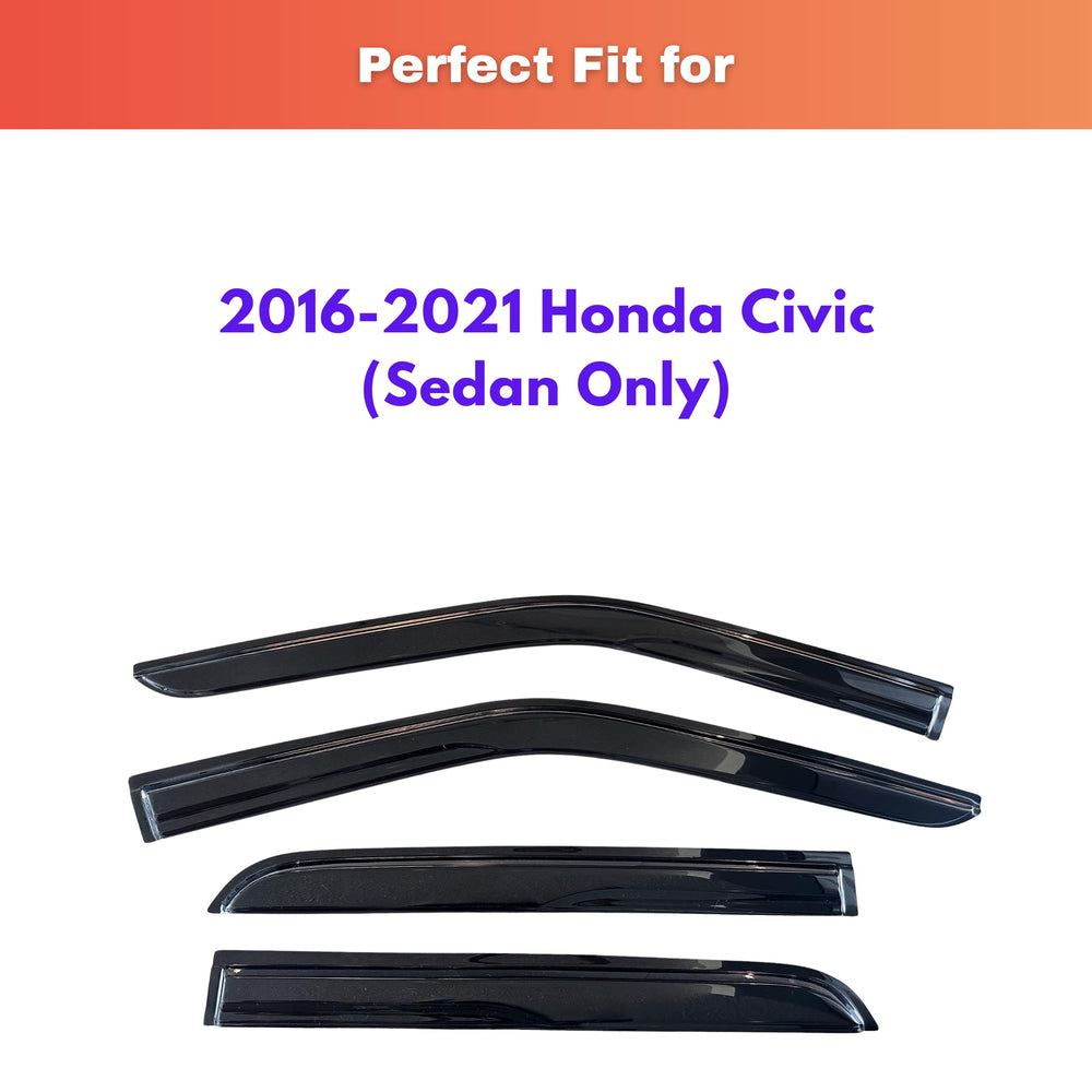 KPY Civic sedan window visors enhance airflow and reduce splashes.