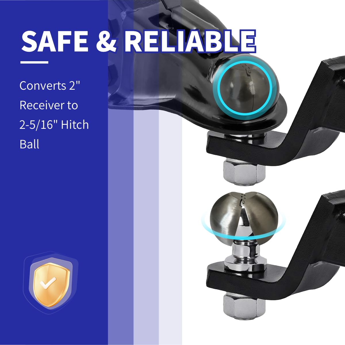 Stainless 304 steel build visible on KPY tow adapter for durability.