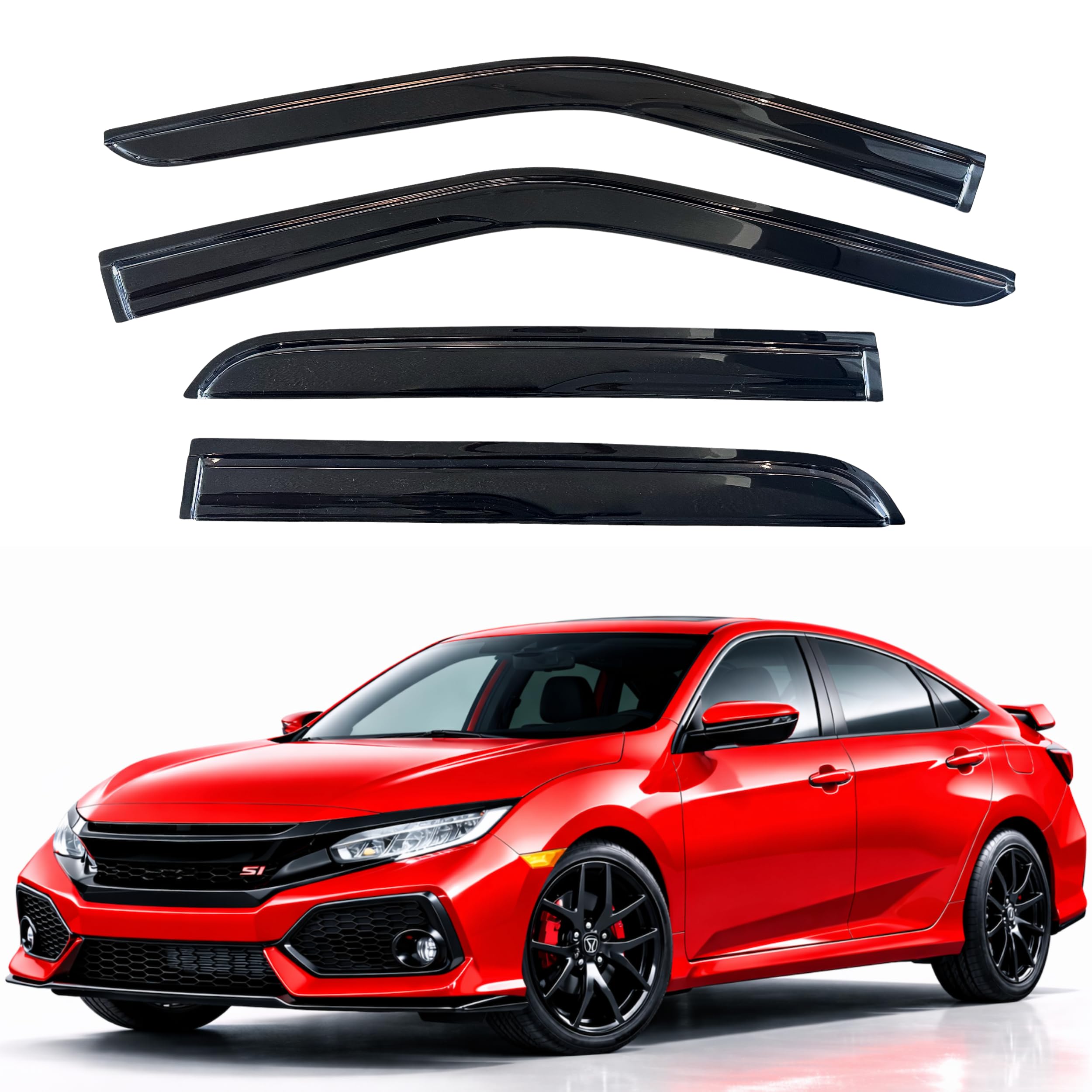 KPY rain guards installed on Honda Civic sedan improve airflow while protecting from rain.