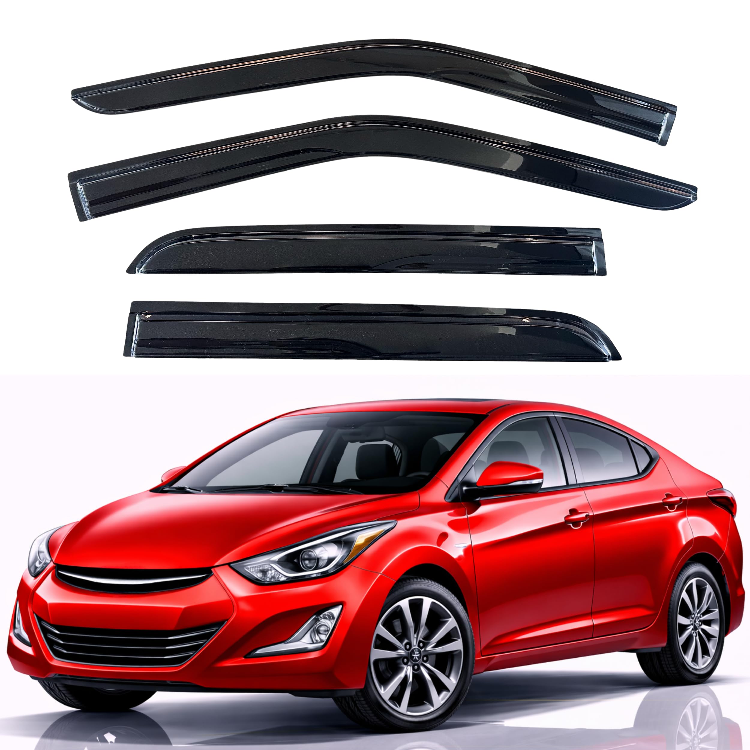 KPY rain guards on Elantra with four-piece out-channel visors for rain protection