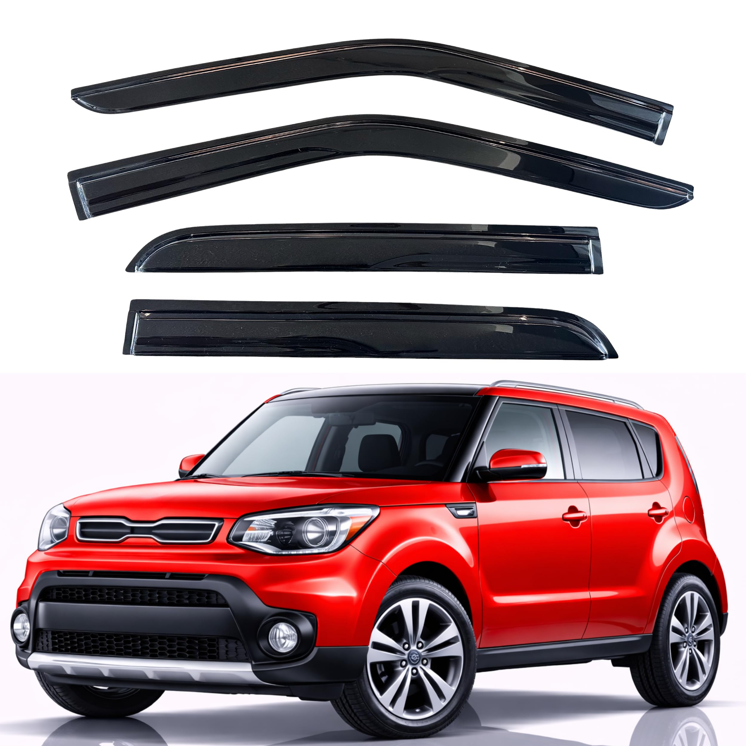 KPY rain guards for Kia Soul 2014–2019 protect windows from rain while letting fresh air flow.
