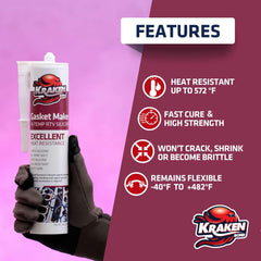 Kraken Bond Red RTV showcases flexible gasket sealing under engine heat